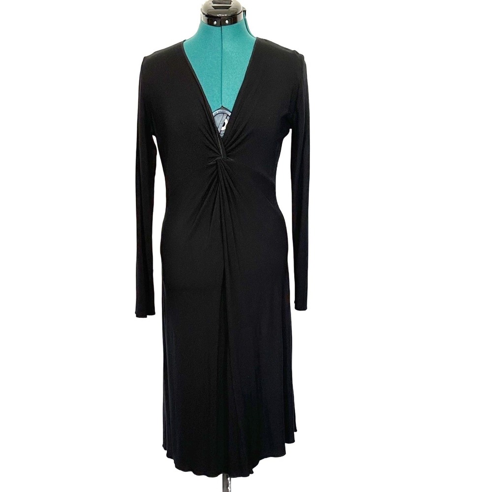 Anatomie Dress Long Sleeve Twist Front‎ Midi S Black V-Neck Jersey Knit Sheath